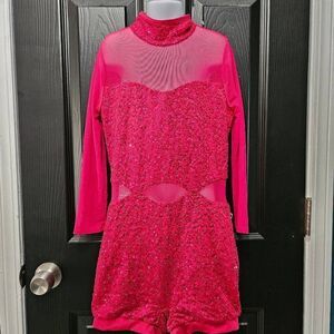 Weissman NWOT adult medium or large **no tags** red sequin mesh one piece costum